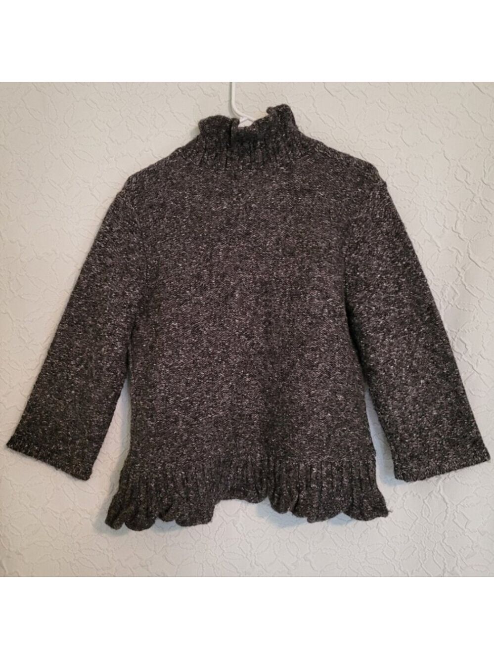 Ruby Rd. Gray Ruffled 3/4 Sleeve Open Front Cardigan Sweater Size Large - Picture 2 of 7